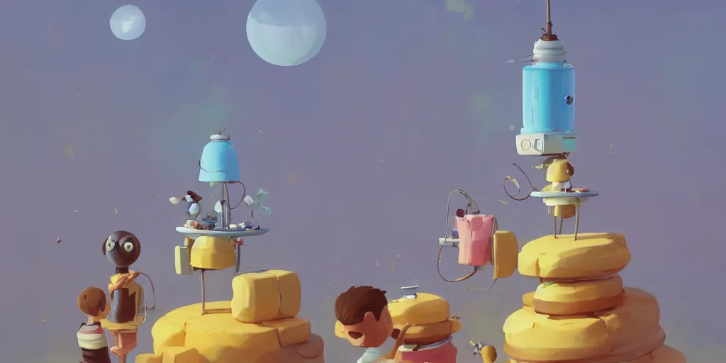 Image similar to cute cartoon bee person baking a cake tower by Goro Fujita and Simon Stalenhag , 8k, trending on artstation, hyper detailed, cinematic