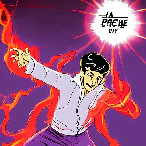 Image similar to a powerful psychic guy emitting psychic powers, in the style of archie comics (1963), artstation, HQ scan, ufotable studio art style