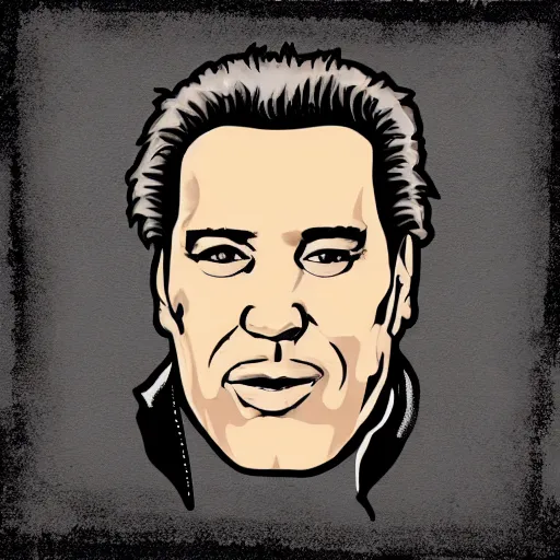 Image similar to andrew - dice - clay, leather jacket, saying oh!, vector, svg sticker art