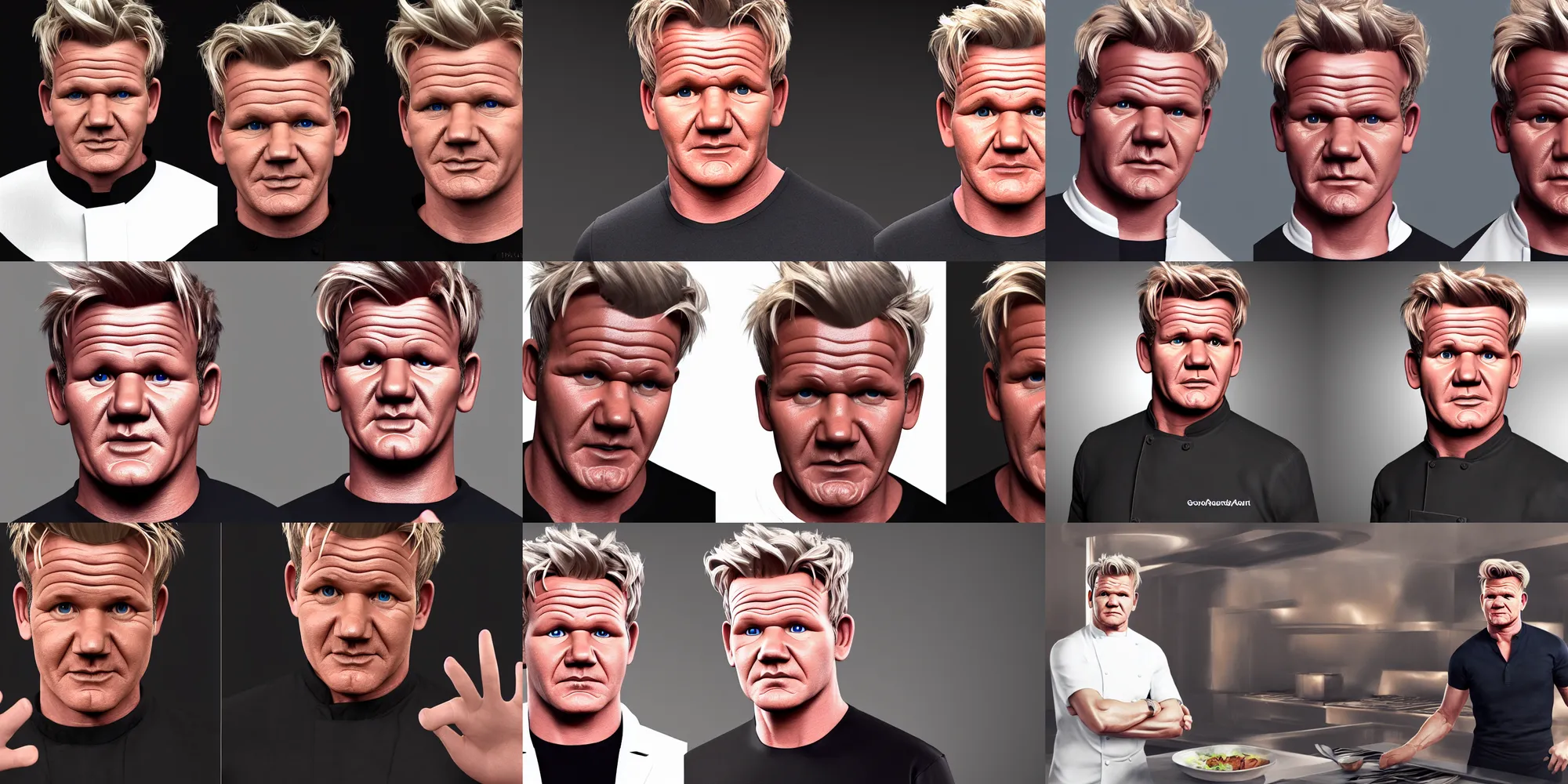 Prompt: gordon ramsay, a high - poly render by a senior character artist, trending on polycount, dau - al - set, high - poly, rendered in unreal engine, rendered in maya