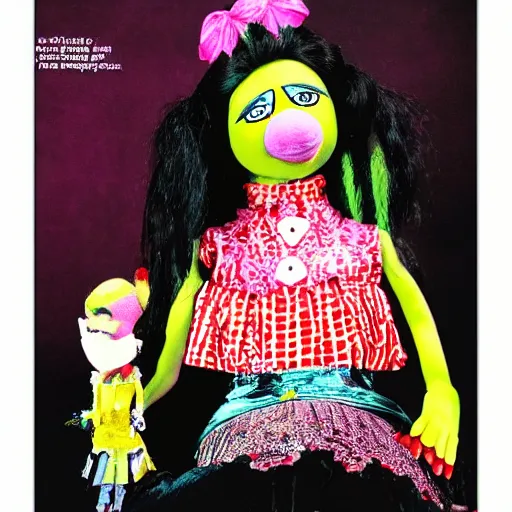 Prompt: greasepunk prying anna sui as a muppet