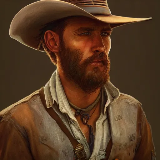 Image similar to a portrait of a cowboy in 2 0 7 0, intricate, highly detailed, digital painting, artstation, concept art, smooth, sharp focus, illustration, cinematic, vfx