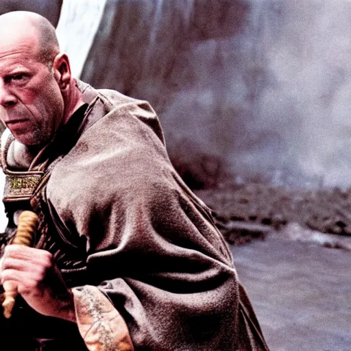 Prompt: an film still of bruce willis as samurai, cinematic, dramatic action