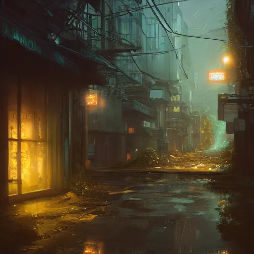 Cyberpunk streets illustration, futuristic city, dystoptic artwork at  night, 4k wallpaper. Rain foggy, moody empty future. Evil buildings Stock  Illustration