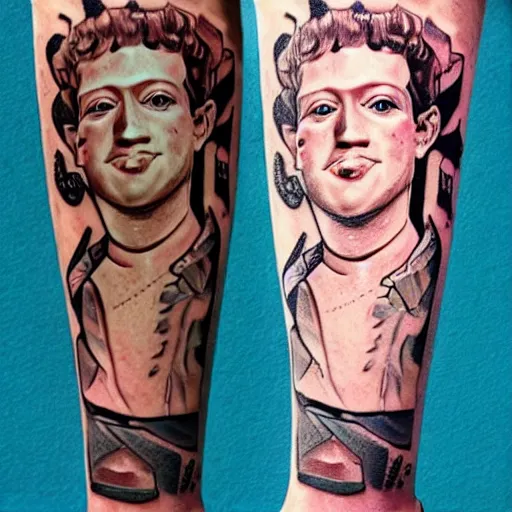 Image similar to mark zuckerberg, stylized as an american traditional tattoo pinup girl,