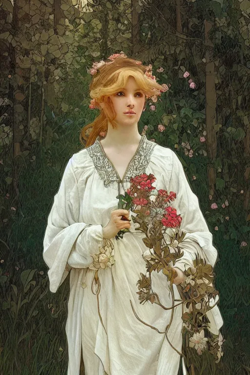Image similar to beautiful natural coy cottagecore peasant maiden life drawing, intricate, elegant, highly detailed, digital painting, artstation, concept art, smooth, sharp focus, illustration, art alphonse mucha and james gurney and wlop