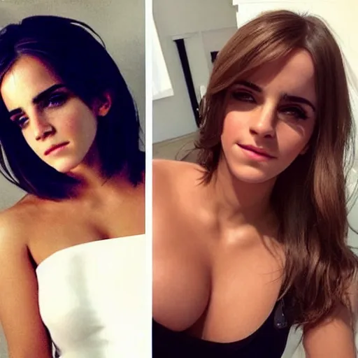 Image similar to emma watson mixed with kim kardashian, 5 0 - 5 0 mixture