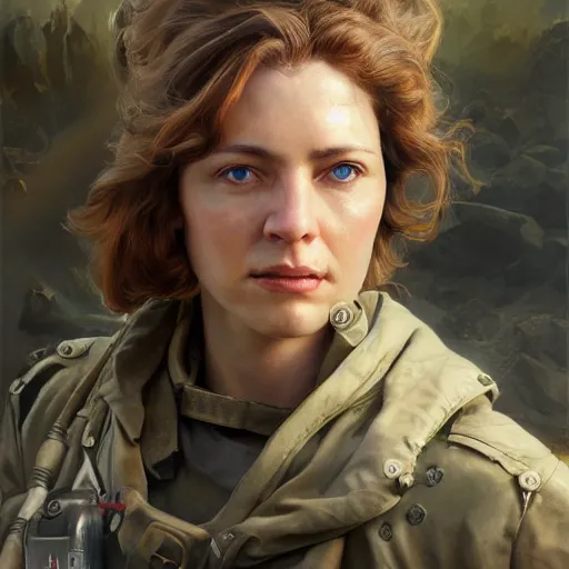 Image similar to an woman medic in middle of an battlefield, detailed, centered, digital painting, artstation, concept art, donato giancola, Joseph Christian Leyendecker, WLOP, Boris Vallejo, Breathtaking, 8k resolution, extremely detailed, beautiful, establishing shot, artistic, hyperrealistic, beautiful face, octane render