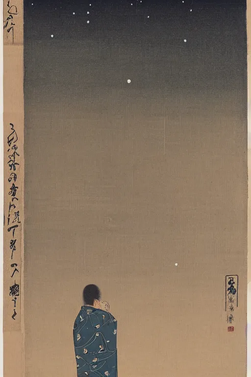 Image similar to a man gazing into the moon, the moon staring right back at the man, edo period