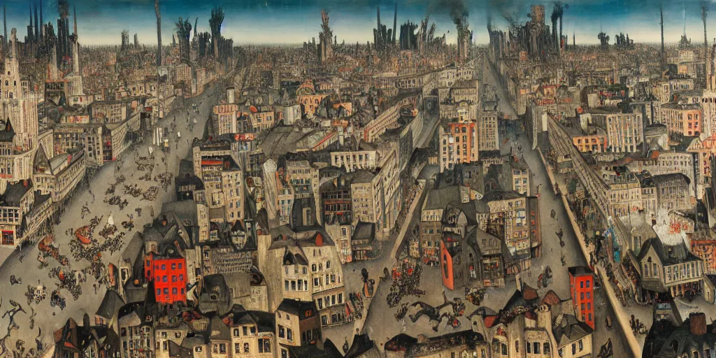 Prompt: a busy city, highly detailed, painting by otto dix, 8 k