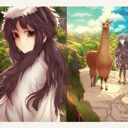 Image similar to llama, anime fantasy illustration by tomoyuki yamasaki, kyoto studio, madhouse, ufotable, comixwave films, trending on artstation