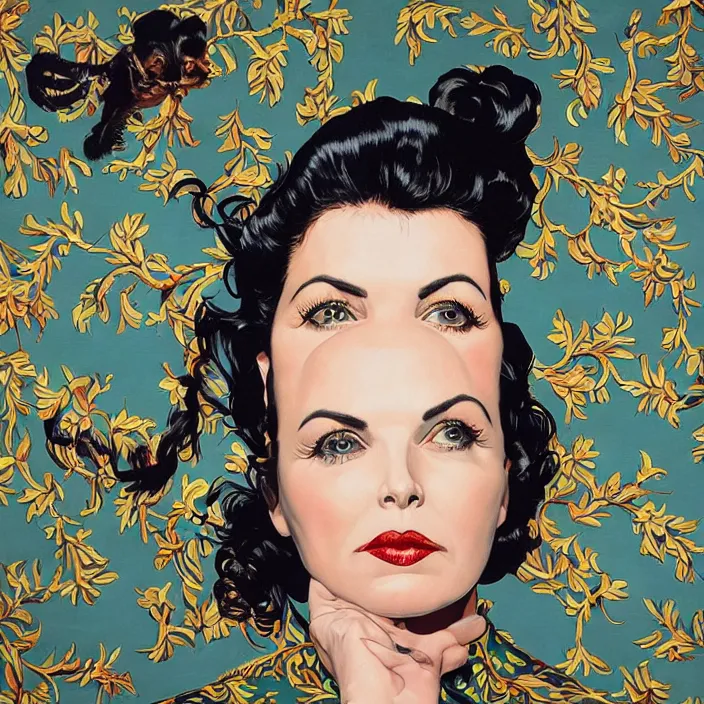 Prompt: a portrait of sherilyn fenn, dramatic, fantastic, dreamy, by kehinde wiley, by gillian wearing