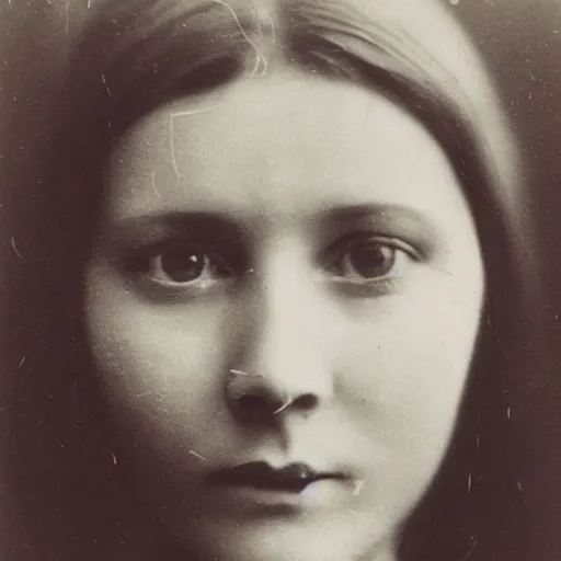 Prompt: frontal portrait of a 6 eyed woman, monochrome photograph taken in 1910, grainy, film grain