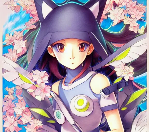 Prompt: fanart of a pokemon trainer, beautiful shadowing, 3 d shadowing, reflective surfaces, illustrated completely, 8 k beautifully detailed pencil illustration, extremely hyper - detailed pencil illustration, intricate, epic composition, very very kawaii, masterpiece, bold complimentary colors. stunning masterfully illustrated by artgerm, range murata, alphonse mucha.