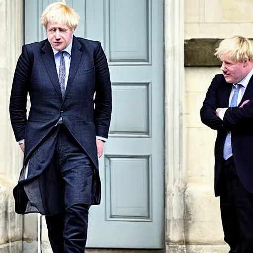 Image similar to boris johnson looking depressed while wearing a maid dress