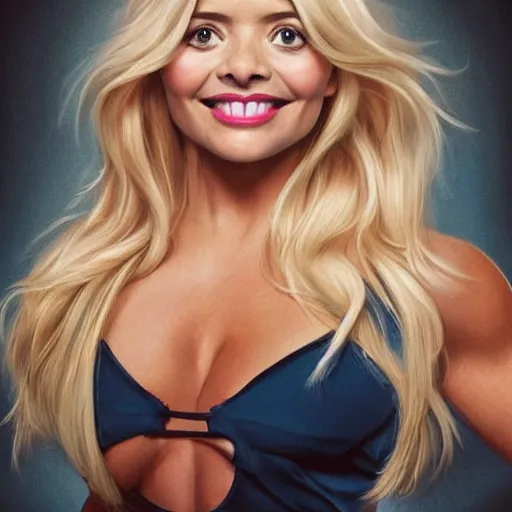 Image similar to holly Willoughby with the physique of a body builder, hyper realistic, ultra detailed, cinematic, dynamic lighting, photorealistic, refined, intricate, digital art, digital painting, masterpiece, 8k