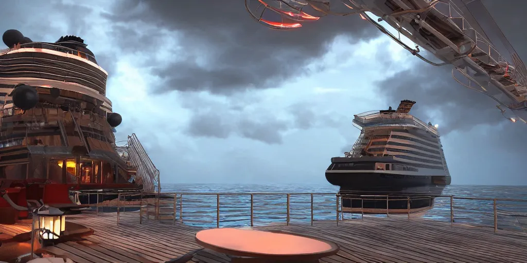 Image similar to cruise ship sinked, dark, thunderstorm unreal engine Hight detailed An epic fantastic realism dinamic lighting