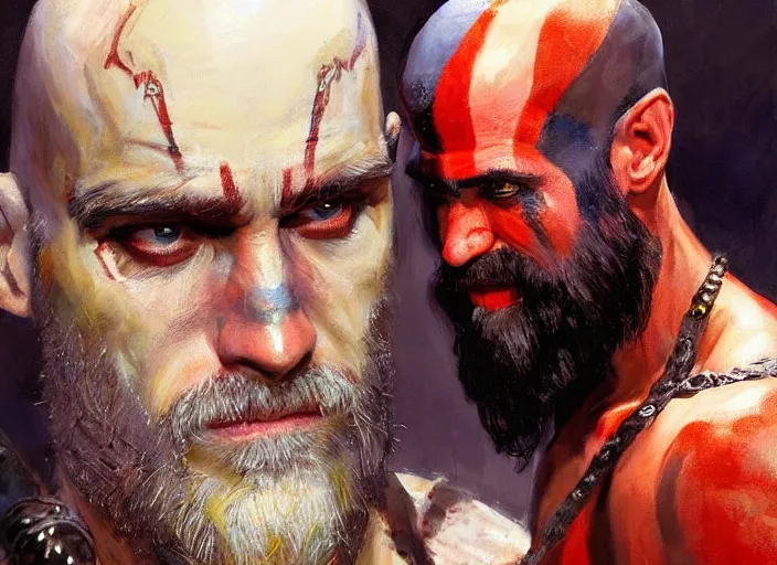 Image similar to a highly detailed beautiful portrait of jim carrey as kratos, by gregory manchess, james gurney, james jean