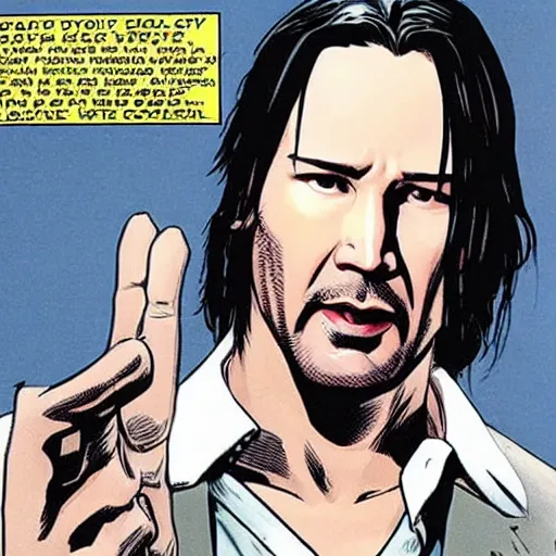 Image similar to keanu reeves in a batman comic book