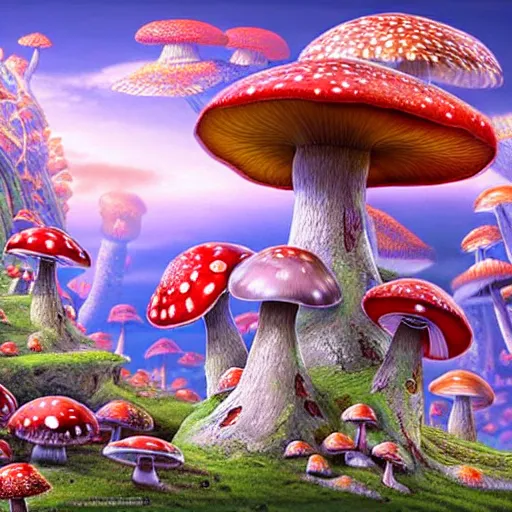 Image similar to mushroom castle, ultra detailed painting at 1 6 k resolution and epic visuals. epically beautiful image. amazing effect, image looks crazily crisp as far as it's visual fidelity goes, absolutely outstanding. vivid clarity. ultra. iridescent. mind - breaking. mega - beautiful pencil shadowing. beautiful face. ultra high definition, range murata and artgerm