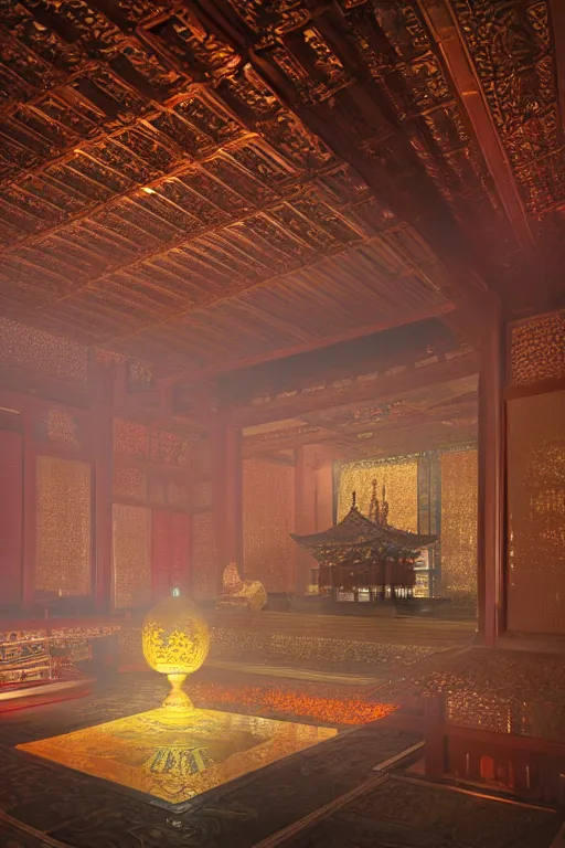 Image similar to Japanese Buddhist temple scenery, powerfull, intricate, elegant, volumetric lighting, digital painting, highly detailed, artstation, sharp focus, illustration, concept art, ruan jia, steve mccurry