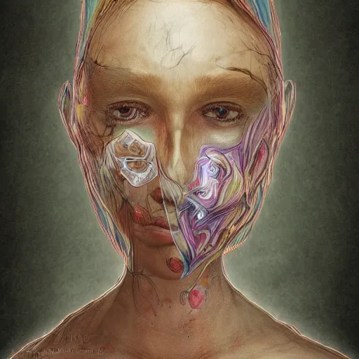 Image similar to a portrait of dissociation, dissociative symptoms, chaos and simplicity, fantasy illustration, realistic