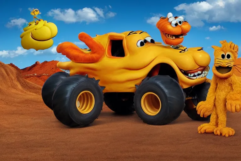 Prompt: garfield monster truck