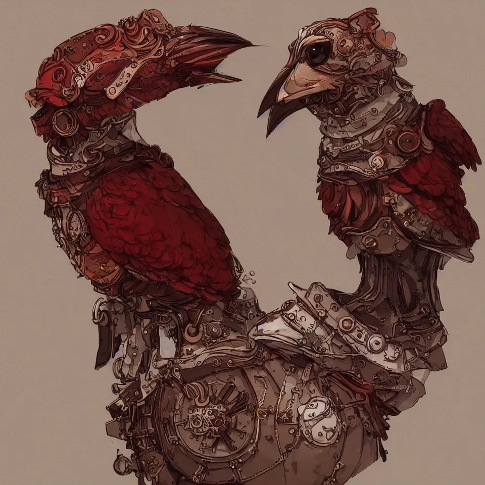 Image similar to a detailed concept art steampunk of a bust bird by miguel nogueira, gradient dark red, cream and white color scheme, dynamic lighting, cinematic, epic composition, masterpiece