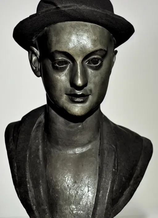 Image similar to stylised bust sculpture of Boy george, beautiful studio lighting
