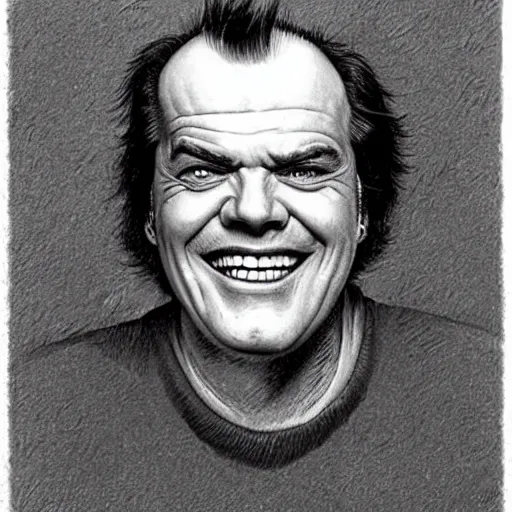 Image similar to a portrait of Jack Nicholson drawn by Robert Crumb