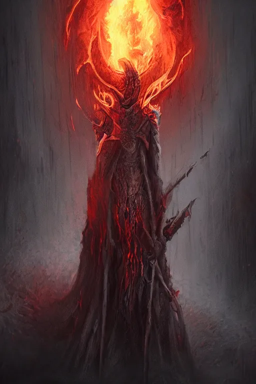 Image similar to undead flame knight, digital art, trending on artstation, professional illustration by seb mckinnon, david romero, artgerm, ultra detailed, fantasy, unsettling, creepy, horror