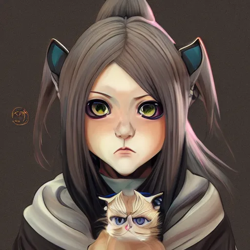 Image similar to Grumpy cat as an anime waifu, anime, weeb, asuka, die cut sticker , intricate, elegant, highly detailed, digital painting, artstation, concept art, smooth, sharp focus, illustration, art by artgerm and greg rutkowski and alphonse mucha and francisco goya