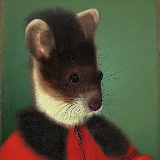 Image similar to Portrait of a Ferret with dark fur in a general outfit , painted by Jan Willem Pieneman, Courageous, Bold, painting, Bourgeois