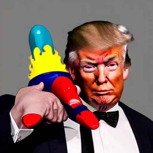 Image similar to donald trump with rocket backpack