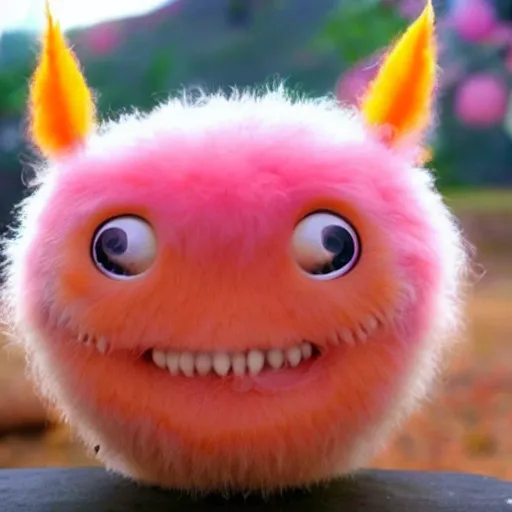 Prompt: an alien with a face that looks like a fuzzy peach the peach is fuzzy pink warm and ripe the alien has horns and a mean smile, 4k, highly detailed, high quality, amazing, high particle effects, glowing, majestic, soft lighting