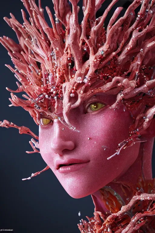 Prompt: realistic 8k stunning intricate Evangelion Siren Queen character design. Kintsugi. by Daytoner, Greg Tocchini, Yoshitaka Amano. Intricate Empress Crown made of sentient mycelium jewels and gems. subtle misty xparticles. Scattered Cherry blossoms Hyperrealism. Subsurface scattering. Directed by Denis Villeneuve. Octane Render