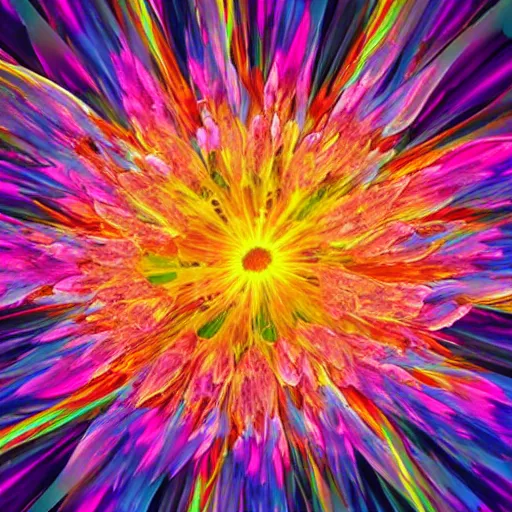 Prompt: an explosion of colors in the shape of flower petals, highly detailed 3d render, epic harmonic composition, very beautiful soft lighting