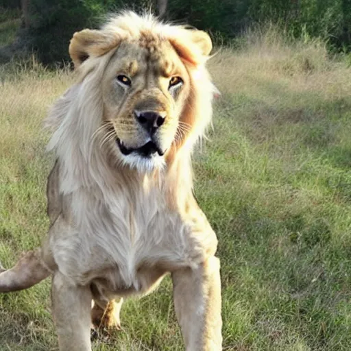 Prompt: a golden retriever mixed with a a male lion