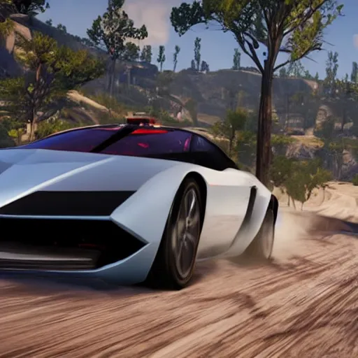 Image similar to futuristic sleek sports car in red dead redemption 2