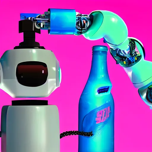 Image similar to soda cup fighting robot in synthwave style