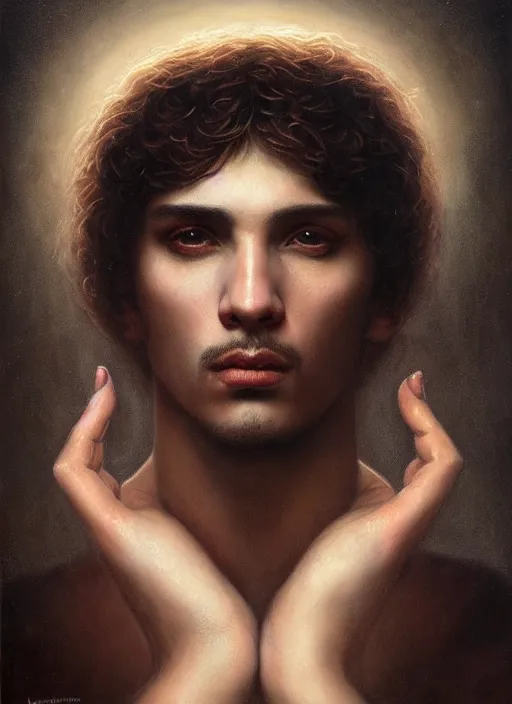 Image similar to portrait of a handsome magical latin boy, by agostino arrivabene and tom bagshaw and manuel sanjulian