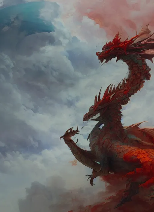 Image similar to semi reallistic painting, by yoshitaka amano, by ruan jia, by Conrad roset, by dofus online artists, detailed 3d render of traditional dragon coming out of the clouds, portrait, cgsociety, artstation, Digital reality, drawn