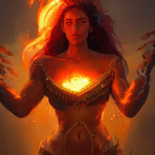 Image similar to a beautiful portrait of a fire goddess by greg rutkowski and raymond swanland, trending on artstation, flaming background, ultra realistic digital art