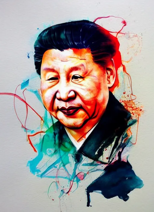 Prompt: xi jinping by agnes cecile, luminous design, pastel colours, ink drips, autumn lights