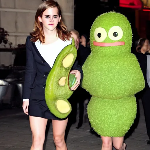 Prompt: emma watson wearing an avocado costume