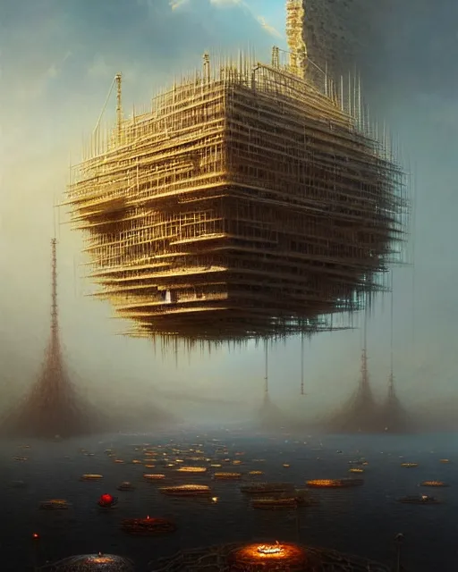 Image similar to a hyper - detailed 3 d render like a oil painting of the construction of a unified theory, surrealism!!!!! surreal concept art, lifelike, photorealistic, digital painting, aesthetic, smooth, sharp focus, artstation hd, by greg rutkowski, bruce pennington, valentina remenar and asher duran,