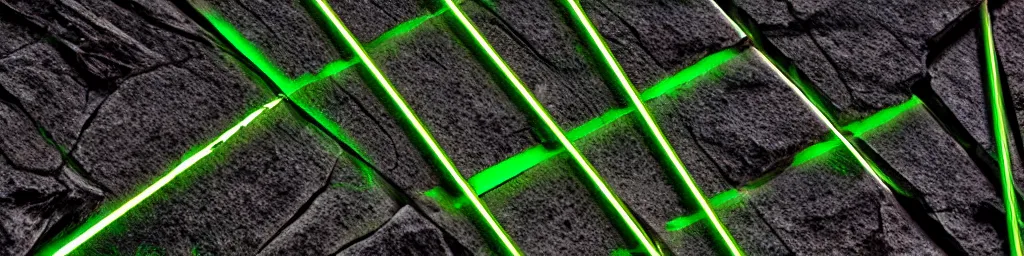 Image similar to glowing green lines, jagged edges, sharp lines, contrast, rocks, stylistic, glowing, straight lines