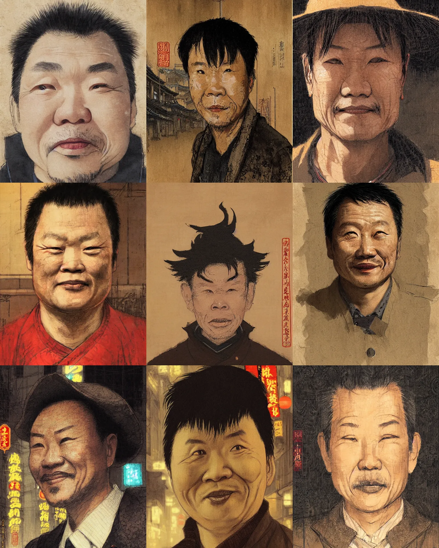 Prompt: closeup portrait of a middle - aged chinese man, slight smile, street at night, chinese new year in shanghai, art by rebecca guay and greg rutkowski