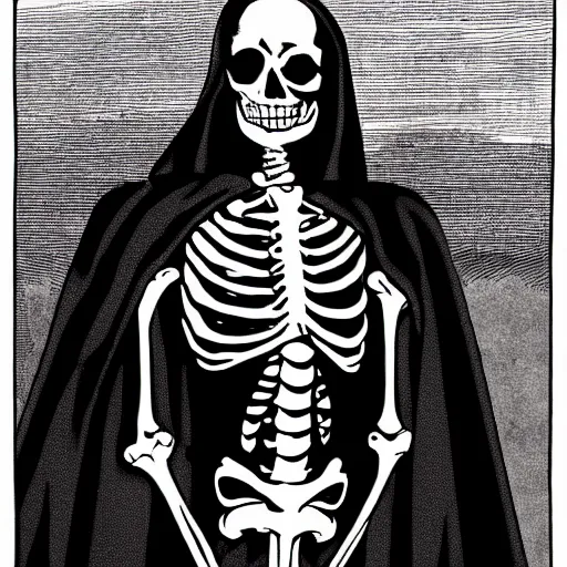 Image similar to a skeleton in black cloak