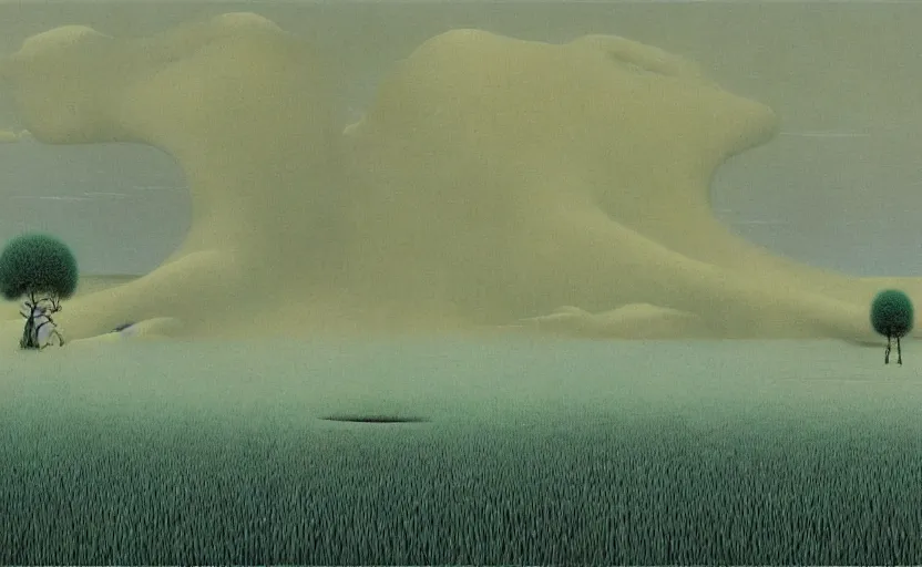 Image similar to Artwork of a surrealist and luscious landscape by zdzisław beksiński, studio ghibli,